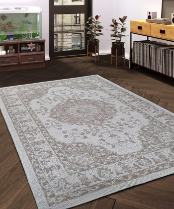 Cotton Rug Brown Cream Oriental