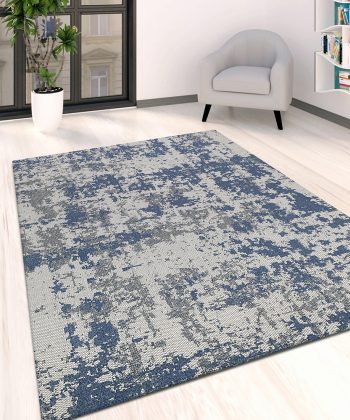 Cotton Rug Navy Blue Grey Abstract