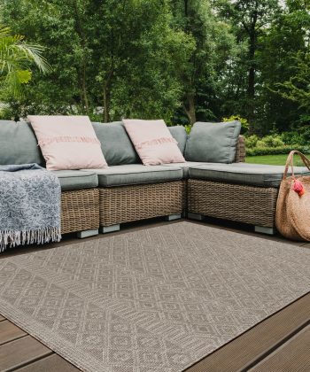Outdoor Indoor Rug Beige and Cream Reversible Quality Mat Diamond Geometric Design