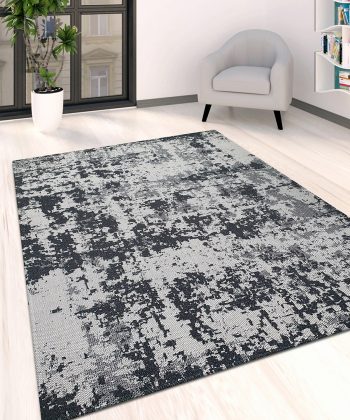 Cotton Rug Grey Black Abstract