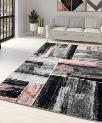 Pink Grey Black Geometric Abstract Rug