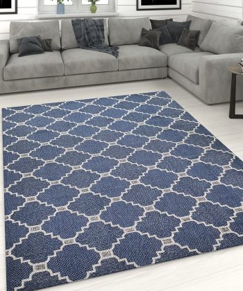 Cotton Rug Runner Trellis Navy Blue