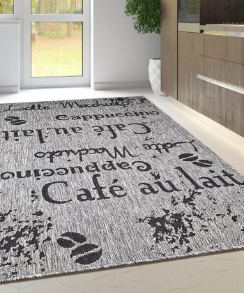 Grey Rug Non-Slip Flat Weave Coffee Pattern Kitchen Living Room Carpet