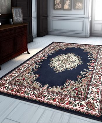 Traditional Rug Navy Blue Vintage Classic Design