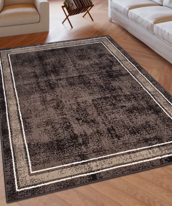 Cacao Geometric Rug Bordered Pattern Soft Carpet