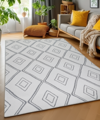 Cotton Rug Cream Grey Diamond