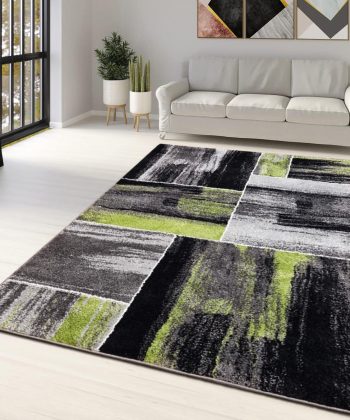 Green Grey Black Geometric Abstract Rug