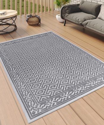 Outdoor Rug Grey Greek Key Border