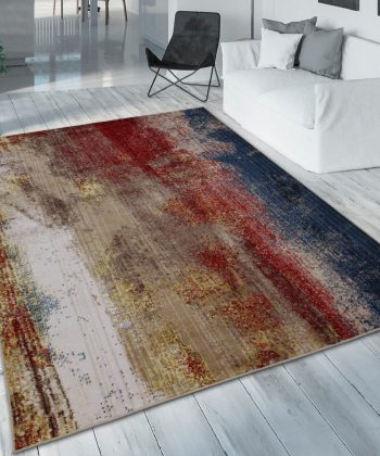 Multicoloured Abstract Distressed Rug Oil Painting