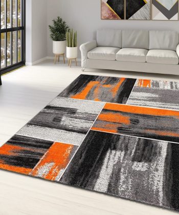 Orange Grey Geometric Abstract Rug