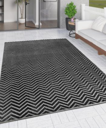 Outdoor Rug Black Grey Zig Zag Chevron