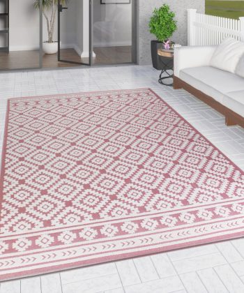 Outdoor Rug Dusky Pink Cream Diamond