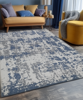 Cotton Rug Navy Blue Grey Abstract