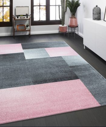 Grey Pink Geometric Rug