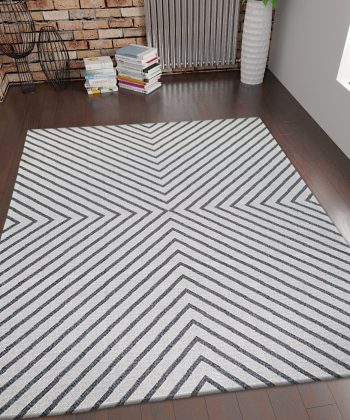 Cotton Rug Cream Grey Geometric