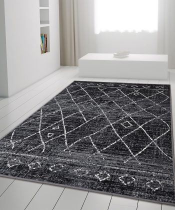 Geometric Dark Grey Black Rug Diamond Aztec Pattern