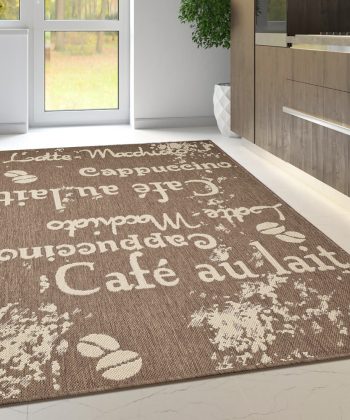 Natural Brown Rug Non-Slip Flat Weave Coffee Pattern Kitchen Living Room Carpet