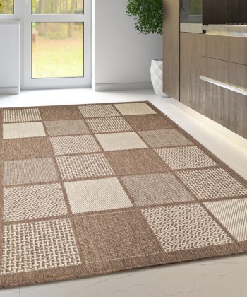 Brown Rug Non-Slip Flat Weave Check Kitchen Living Room Carpet