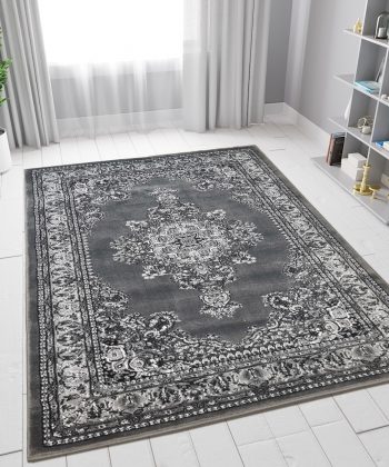 Grey Black Traditional Rug Vintage Oriental Style