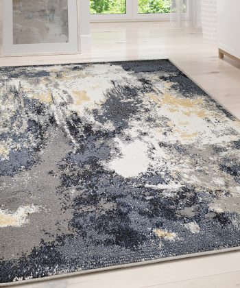 Modern Abstract Mottled Rug Grey Blue Yellow Beige