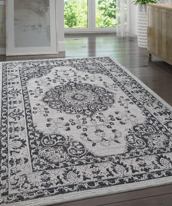 Cotton Rug Grey Black Oriental