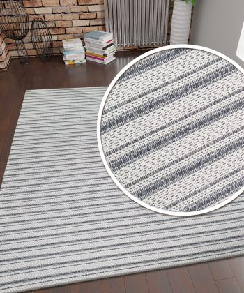 Cotton Rug Grey Cream Striped