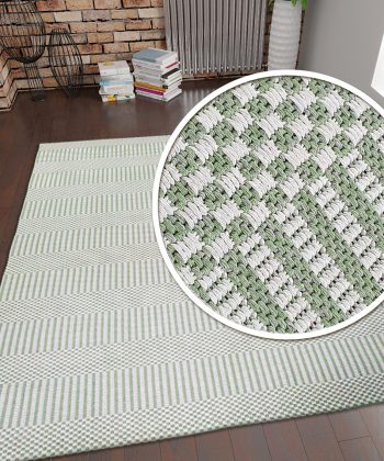 Cotton Rug Runner Green Cream Rug Braided Striped