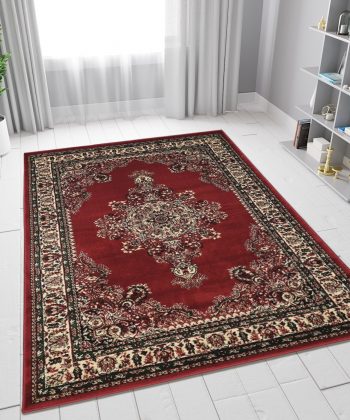 Red Beige Green Traditional Rug Vintage Oriental Style