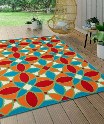 Indoor Outdoor Rug Orange Blue Red Multicolored