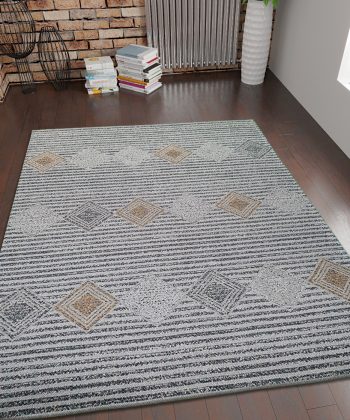 Cotton Rug Grey Shabby Chick Striped