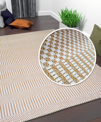 Cotton Rug Runner Ochre Cream Braided Striped