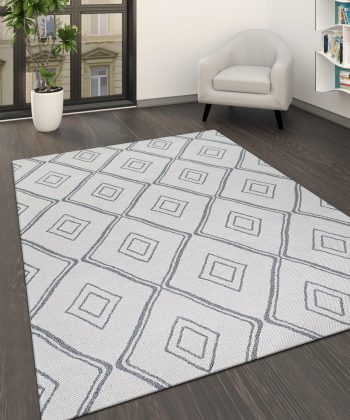 Cotton Rug Cream Grey Diamond