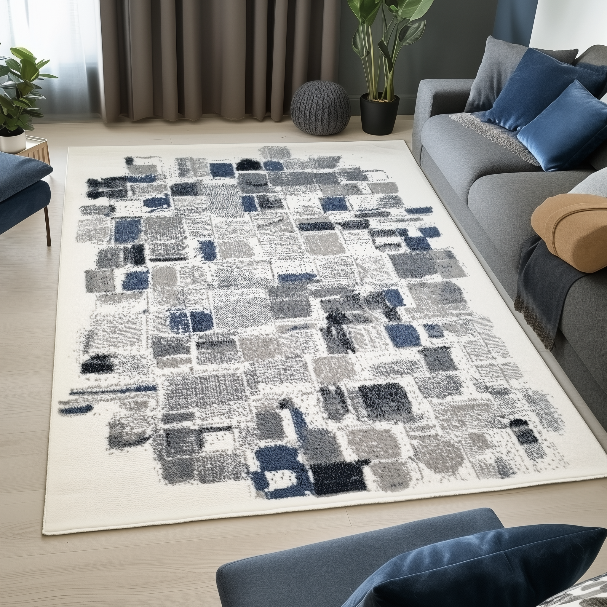 Cream Rug Blue Cream