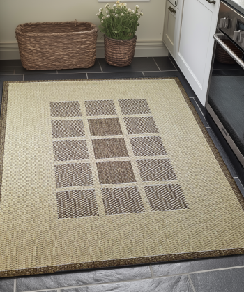 Non-Slip Brown Rug Border Geometric Flat Weave Kitchen Living Room