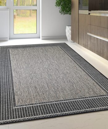 Non-Slip Toupe Rug Border Flat Weave Kitchen Living Room