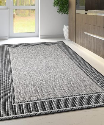 Non-Slip Grey Rug Border Flat Weave Kitchen Living Room
