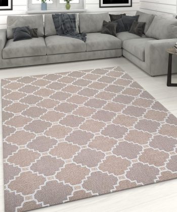 Cotton Rug Runner Trellis Taupe Brown