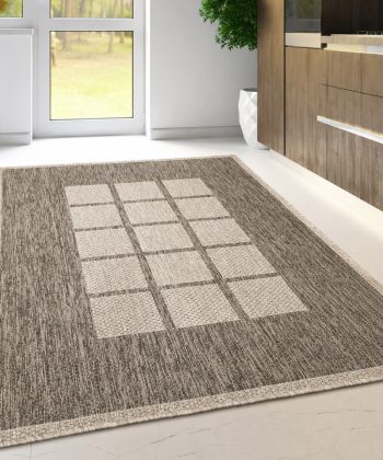 Non-Slip Taupe Brown Beige Rug Border Geometric Flat Weave Area Mat