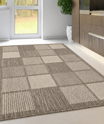 Taupe Brown Rug Non-Slip Flat Weave Checkered Area Mat